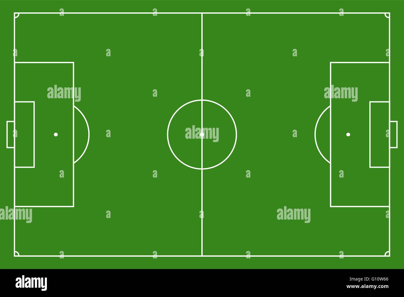 Campo di calcio, illustrazione vettoriale. Campo di calcio con le linee e le aree. La marcatura del campo di calcio. FIFA Soccer la dimensione del campo regul Illustrazione Vettoriale