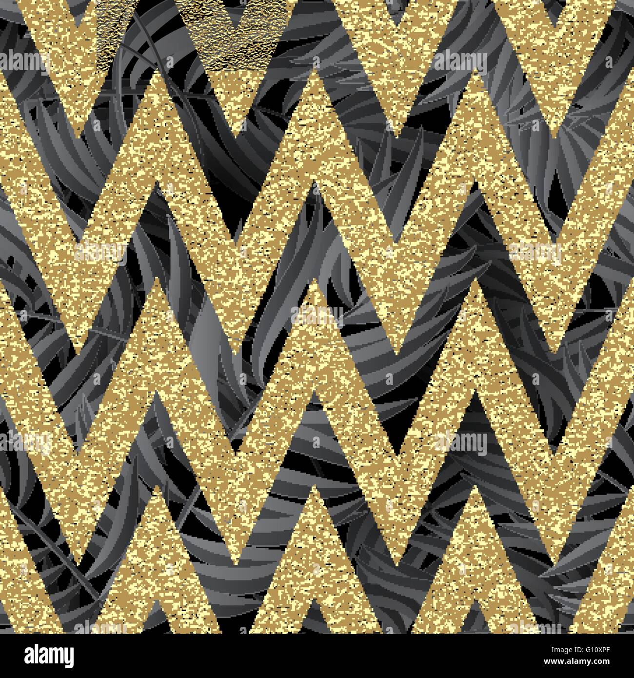 Seamless giungla tropicale motivo floreale con fronde di palma. Illustrazione Vettoriale. Verde foglie di palmo pattern su sfondo nero Illustrazione Vettoriale