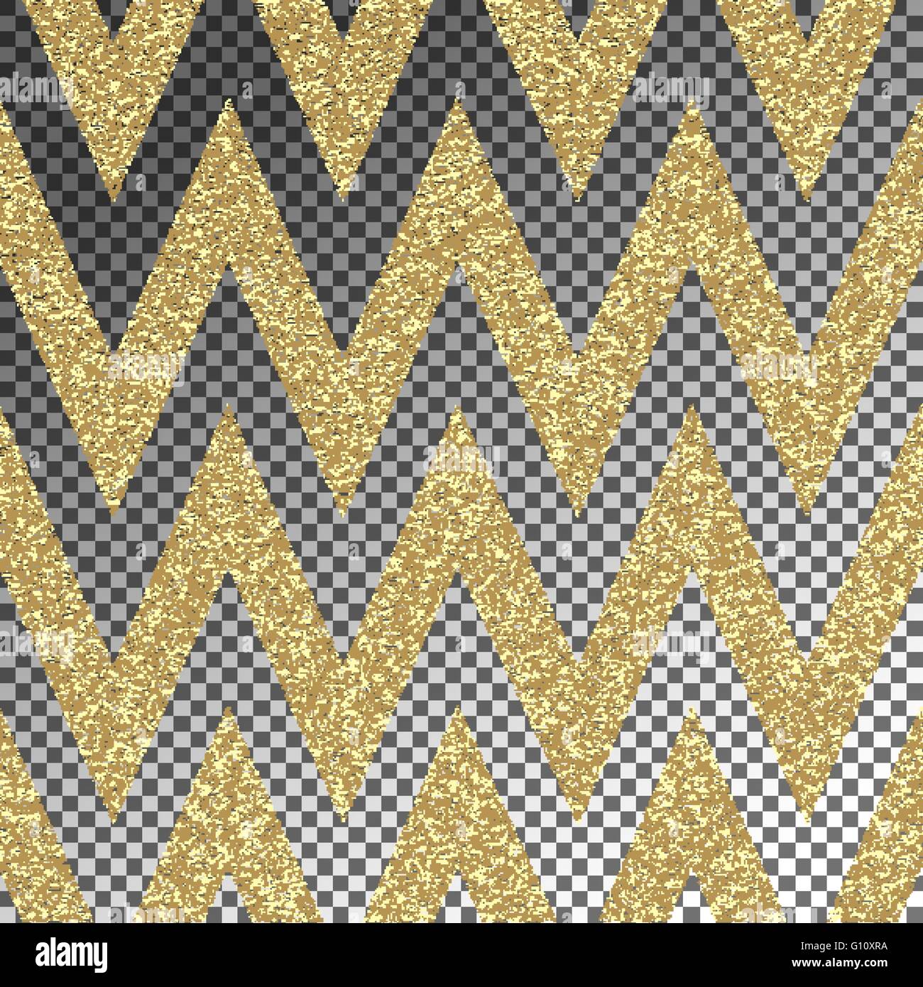 Oro glitter zig zag su sfondo trasparente. Classic chevron seamless pattern. Il design del vettore Illustrazione Vettoriale