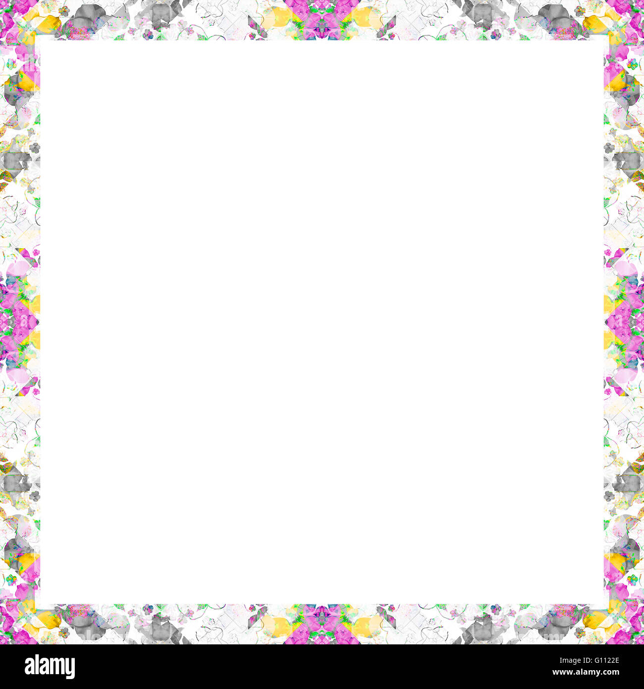 Telaio bianco con motivo geometrico stile Boho design in colori misti confini Foto Stock Telaio bianco con motivo geometrico stile Boho design in colori misti confini Foto Stock