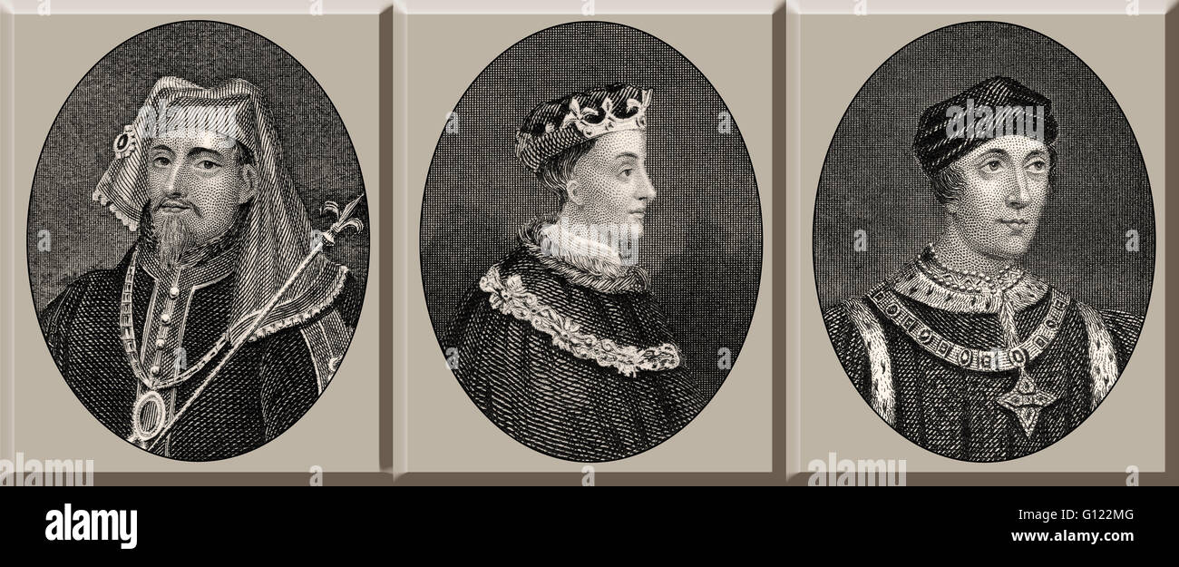 Re d'Inghilterra, Enrico IV, Enrico V, Enrico VI, XIV e XV secolo, casa di Lancaster Foto Stock