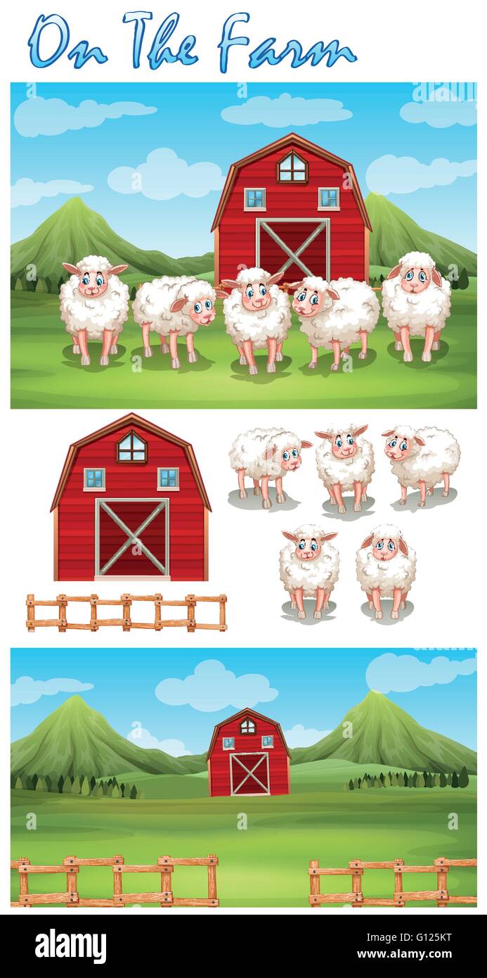Tema di fattoria con le pecore nella fattoria illustrazione Illustrazione Vettoriale