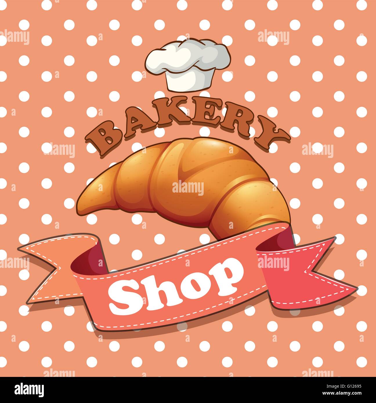 Segno di panetteria con croissant e illustrazione di testo Illustrazione Vettoriale