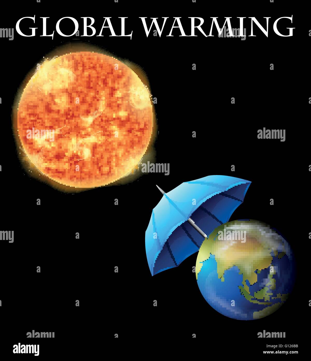 Il riscaldamento globale tema con messa a terra e ombrello illustrazione  Immagine e Vettoriale - Alamy