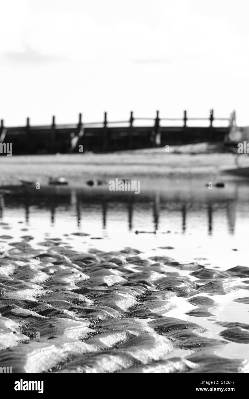 Bella, astratto, in bianco e nero la luce del sole sulla spiaggia Foto Stock