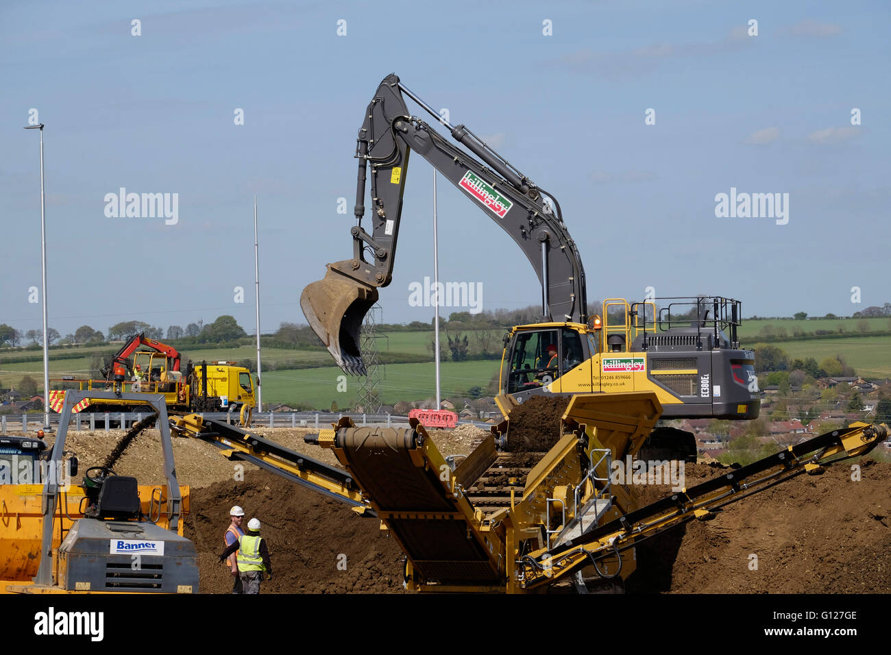 Impianto di pesanti macchinari utilizzati nella costruzione di Grantham sud del by pass, Grantham, Lincolnshire, Inghilterra Foto Stock