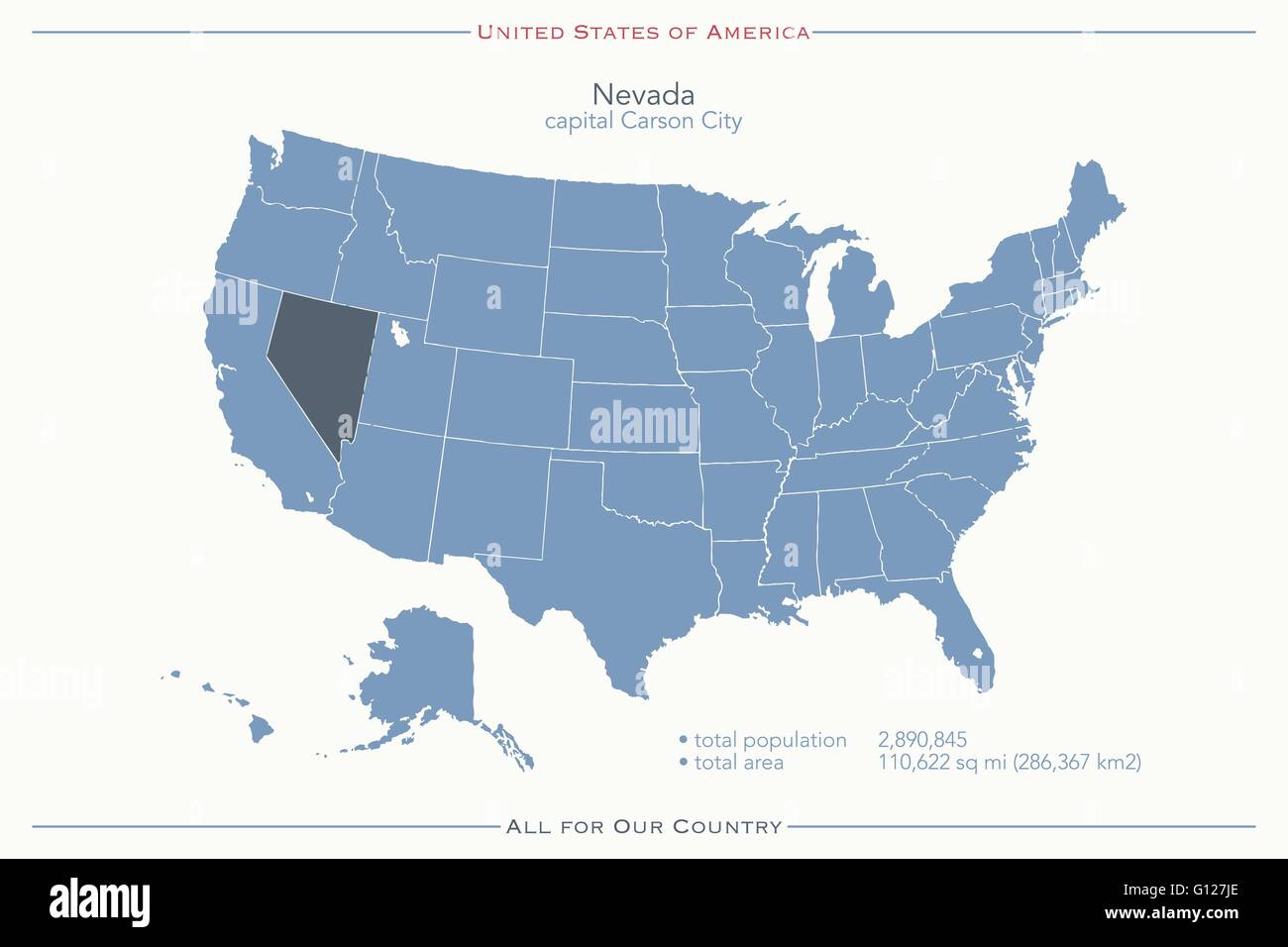 Stati Uniti d'America mappa isolato e Stato di Nevada territorio. vettore politico USA mappa geografica modello di pagina di intestazione Illustrazione Vettoriale
