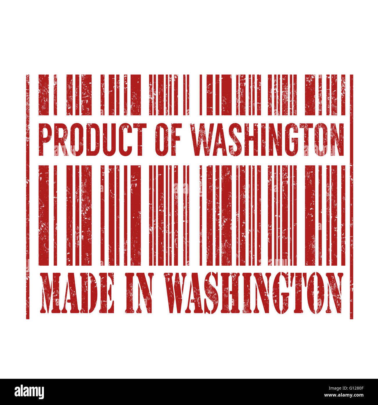 Prodotto di Washington, fatto a Washington il codice a barre grunge timbro di gomma su sfondo bianco, illustrazione vettoriale Foto Stock