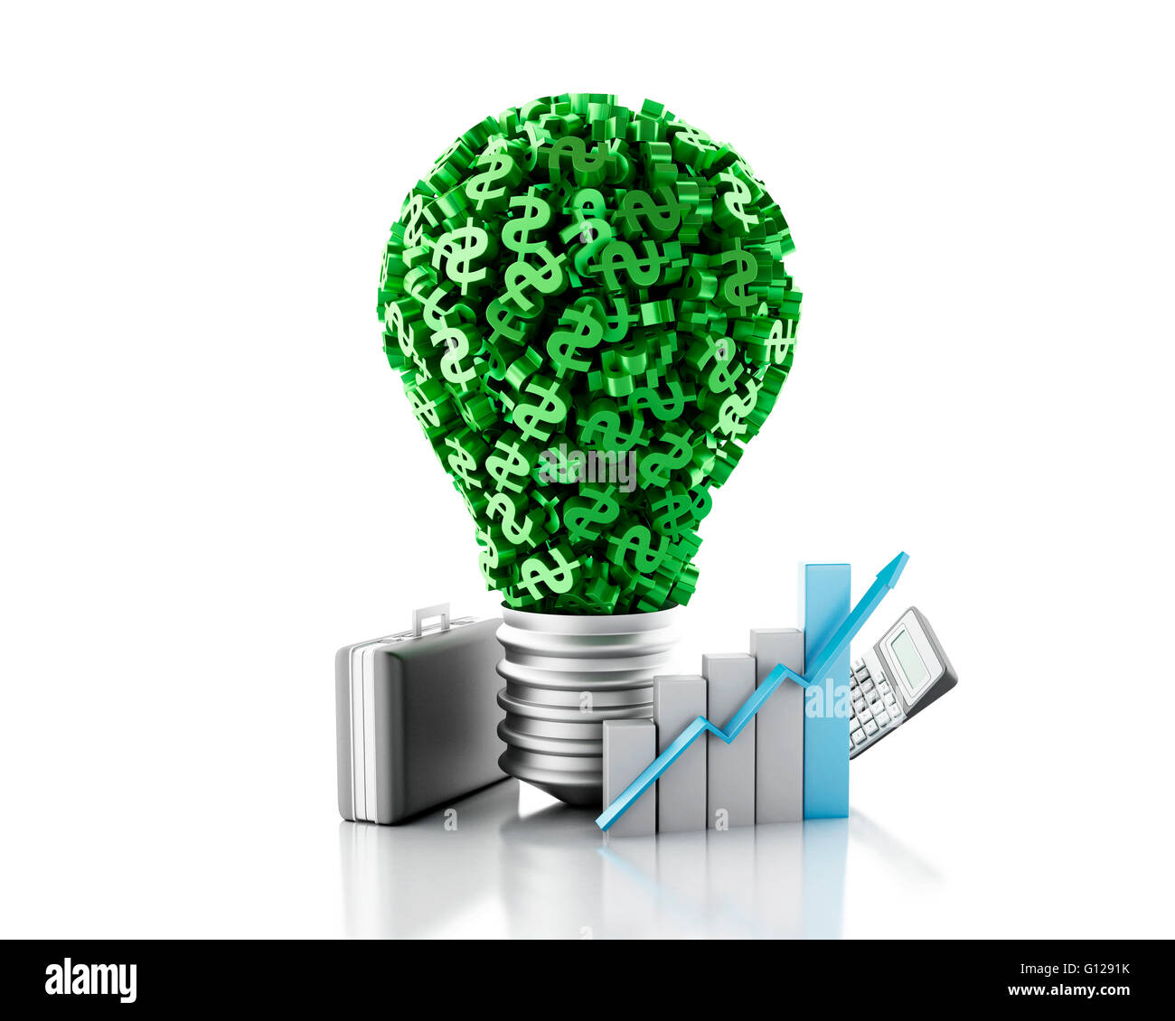 3D renderer immagine. Spia luminosa con simbolo del dollaro. Il concetto di business. Isolato sullo sfondo bianco. Foto Stock