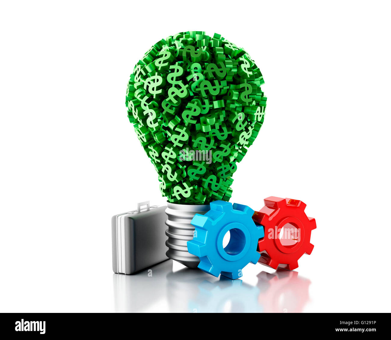 3D renderer immagine. Spia luminosa con simbolo del dollaro. Il concetto di business. Isolato sullo sfondo bianco. Foto Stock