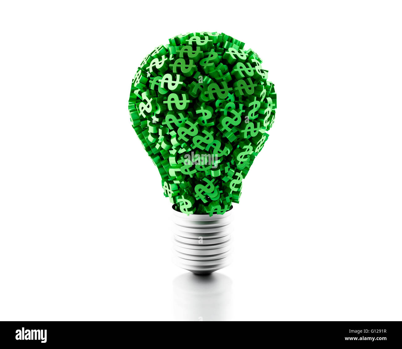 3D renderer immagine. Spia luminosa con simbolo del dollaro. Il concetto di business. Isolato sullo sfondo bianco. Foto Stock