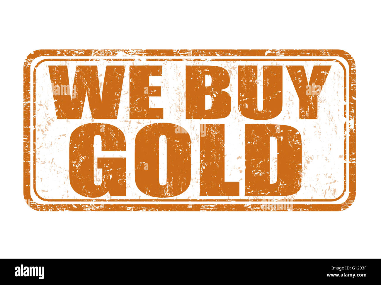 Abbiamo comprare oro grunge timbro di gomma su sfondo bianco, illustrazione vettoriale Foto Stock