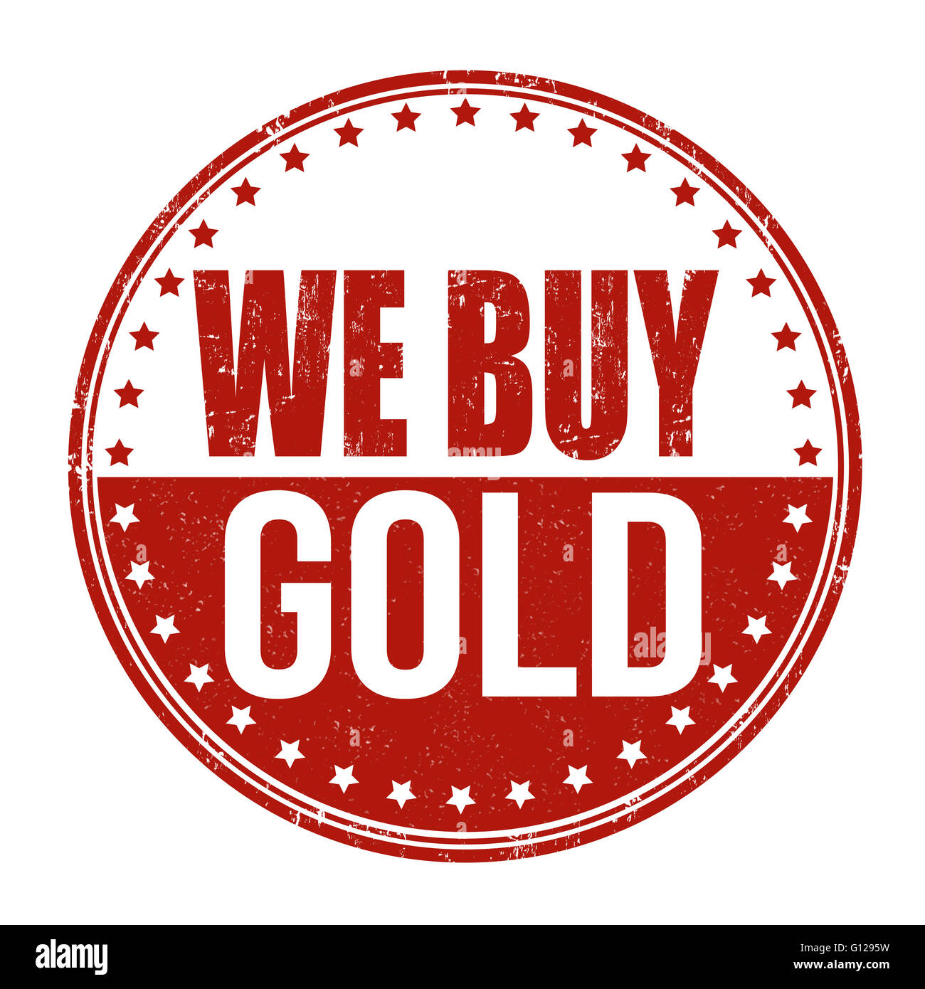 Abbiamo comprare oro grunge timbro di gomma su sfondo bianco, illustrazione vettoriale Foto Stock