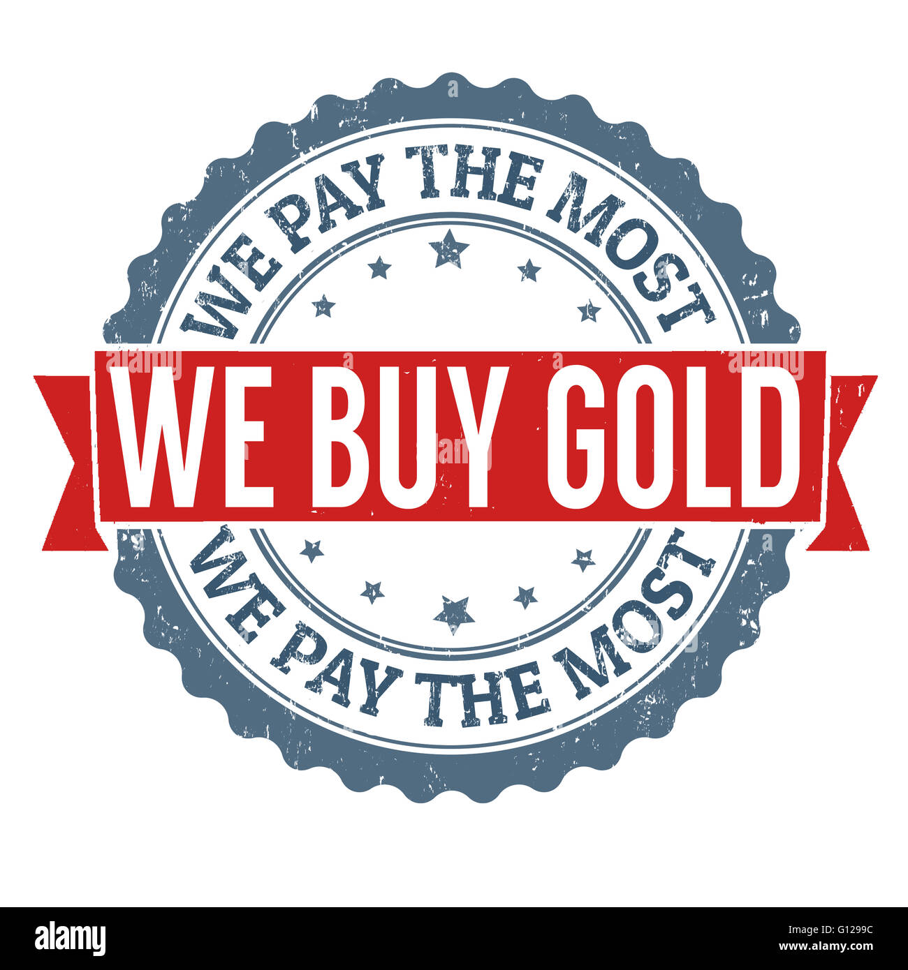 Abbiamo comprare oro grunge timbro di gomma su sfondo bianco, illustrazione vettoriale Foto Stock