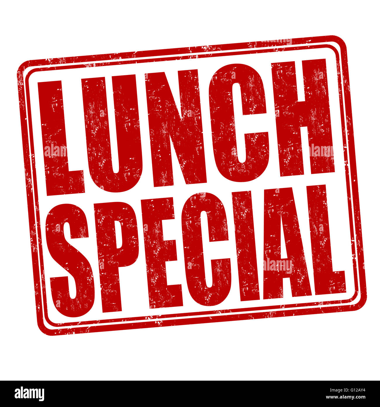Il pranzo speciale gomma grunge timbro su sfondo bianco, illustrazione vettoriale Foto Stock