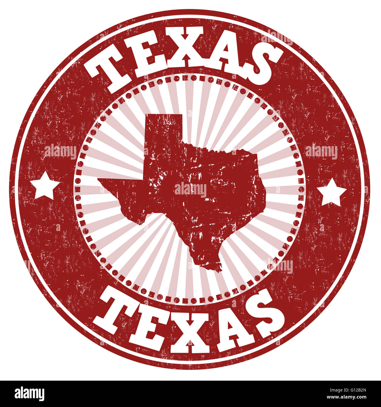 Grunge timbro di gomma con il nome e la mappa di Texas, illustrazione vettoriale Foto Stock