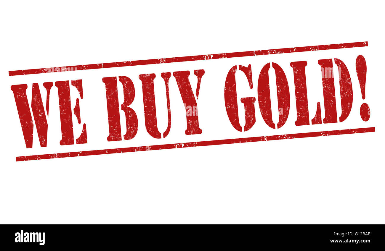 Abbiamo comprare oro grunge timbro di gomma su sfondo bianco, illustrazione vettoriale Foto Stock