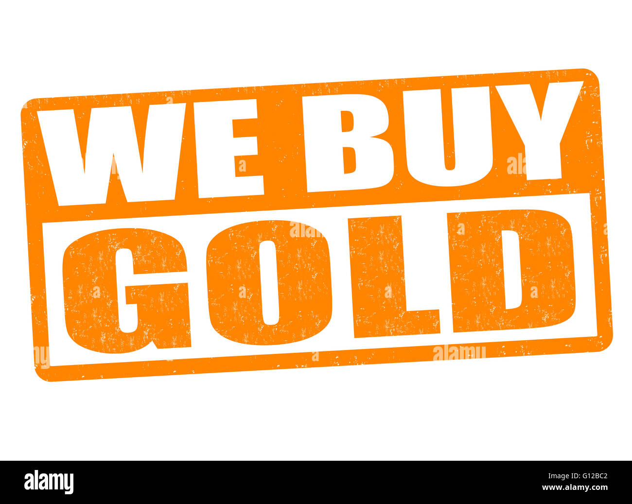 Abbiamo comprare oro grunge timbro di gomma su sfondo bianco, illustrazione vettoriale Foto Stock