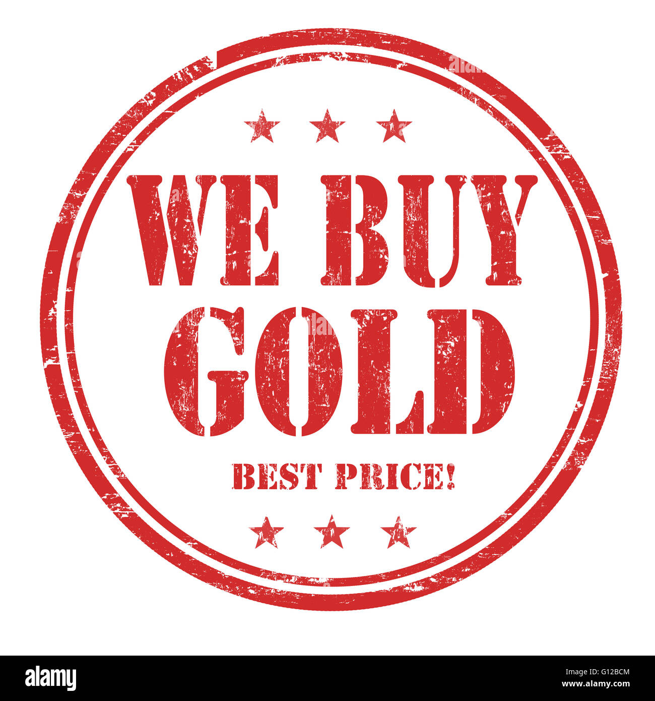 Abbiamo comprare oro grunge timbro di gomma su sfondo bianco, illustrazione vettoriale Foto Stock