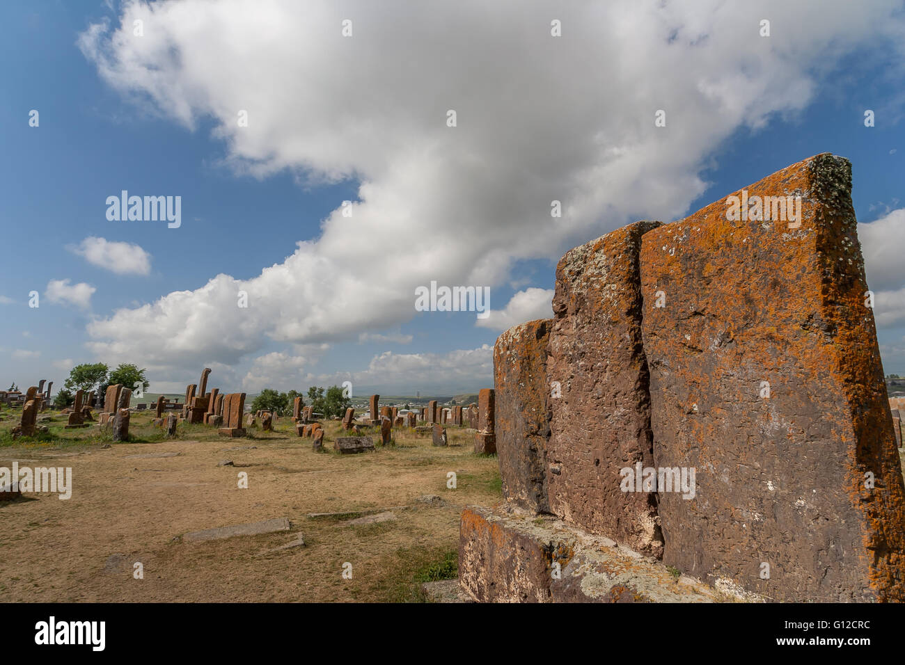 Lapidi presso il cimitero di Noratus in Armenia Foto Stock