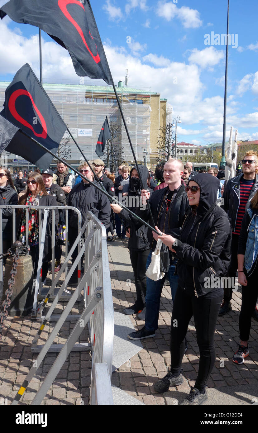ANTIFA estrema sinistra a dimostrazione del contatore, Göteborg, Svezia, 23 aprile 2016 Foto Stock