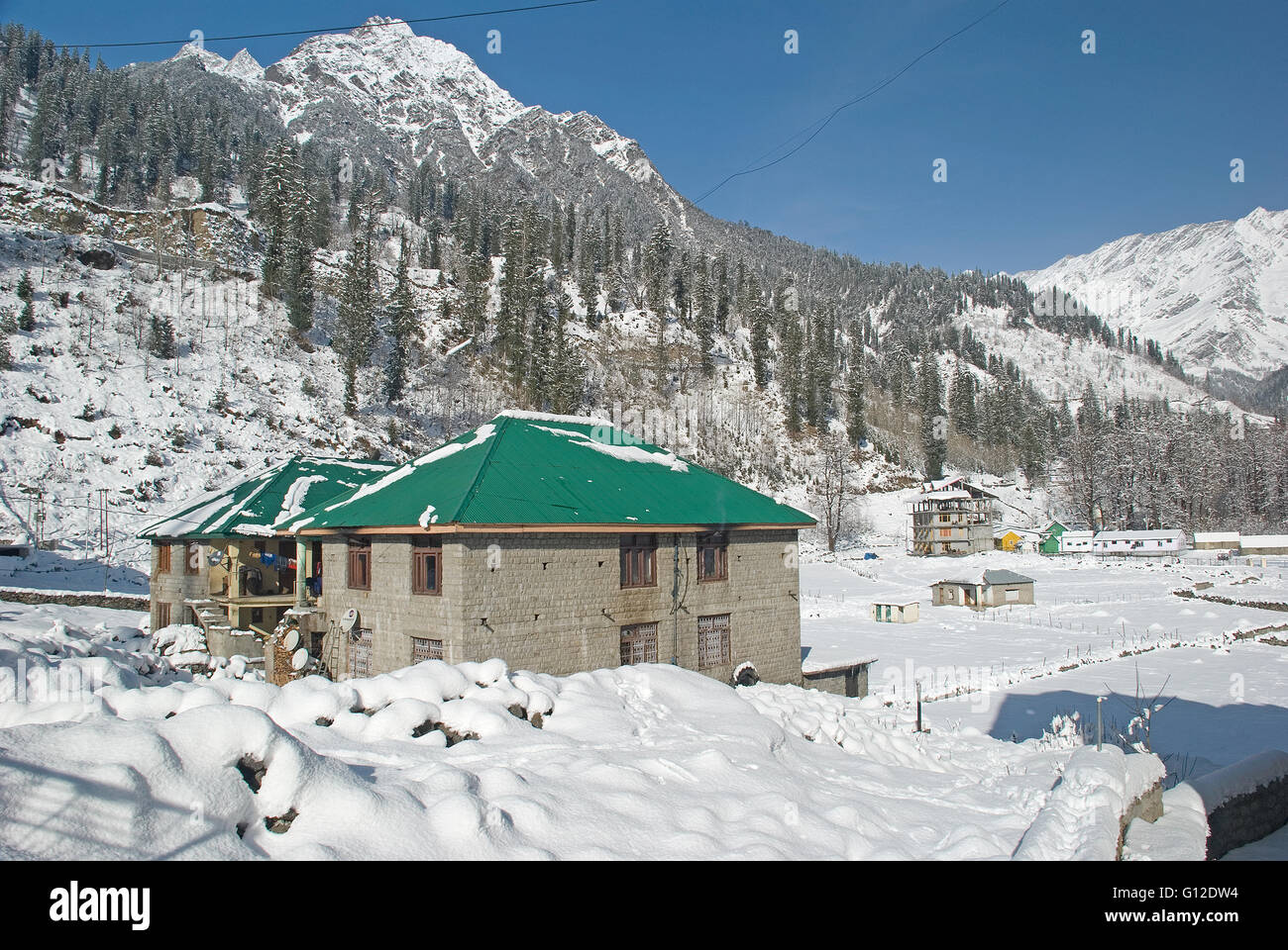 Inverno a snowscapes Solang Valley, vicino a Manali, Himachal Pradesh, India Foto Stock
