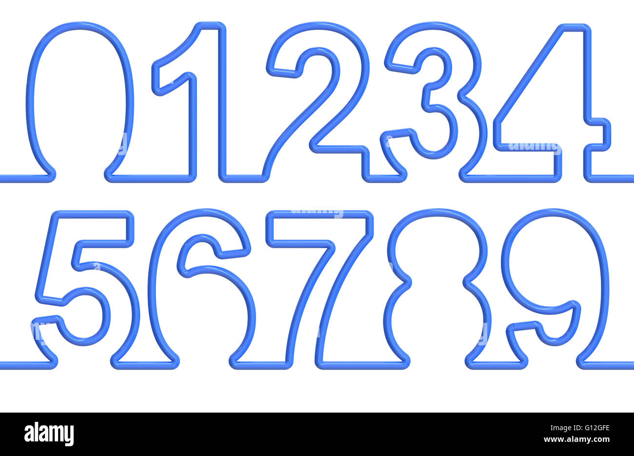 Serie di numeri da single-line font. 3D rendering isolati su sfondo bianco Foto Stock