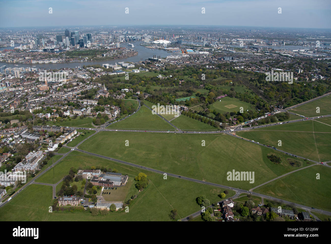 Pic mostra Blackheath e Greenwich e Canary Wharf Foto Stock