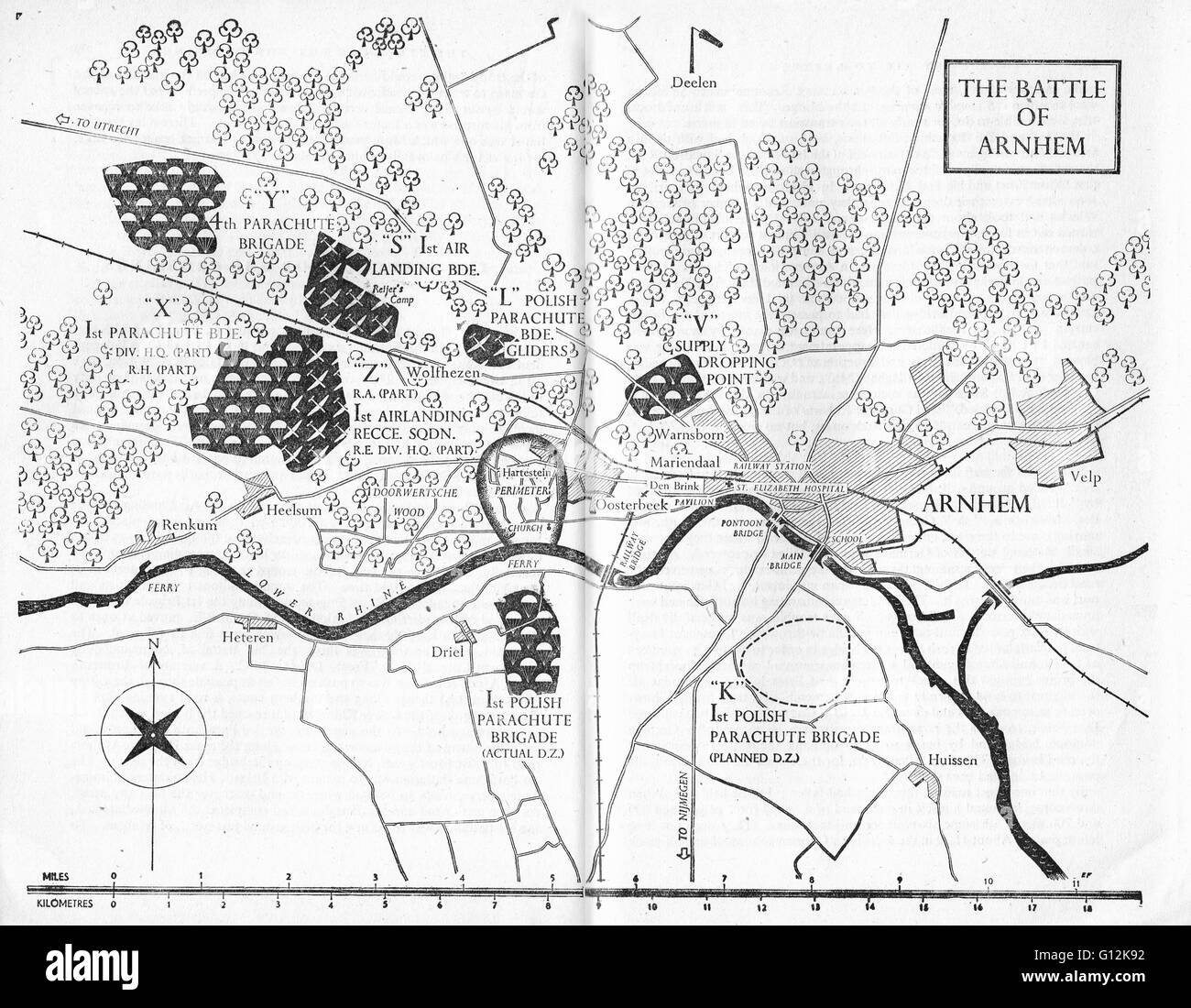 Mappa della Battaglia di Arnhem Settembre 1944 Foto Stock