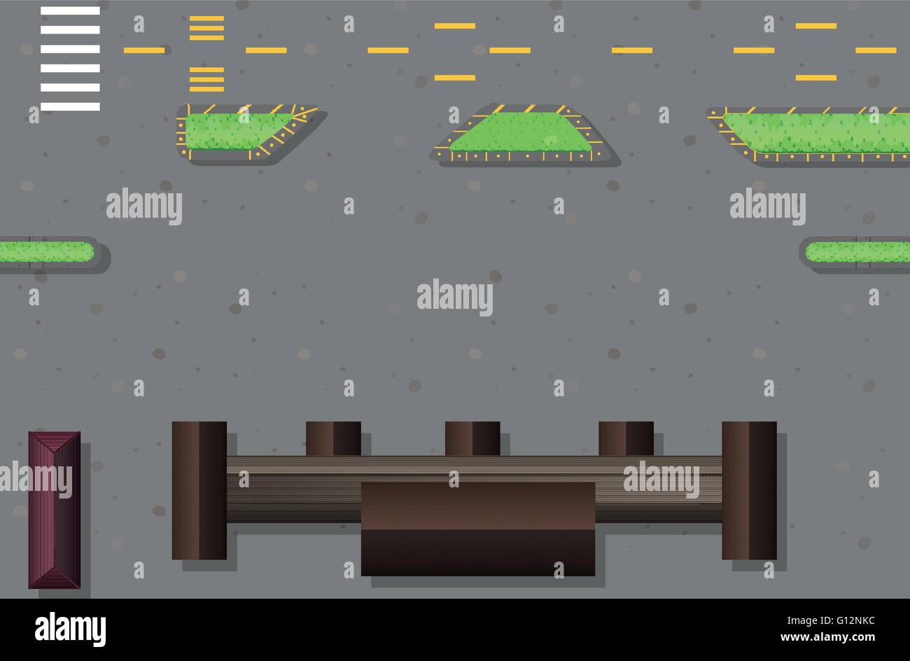 Aeroporto con terminal e delle piste di atterraggio e di decollo illustrazione Illustrazione Vettoriale