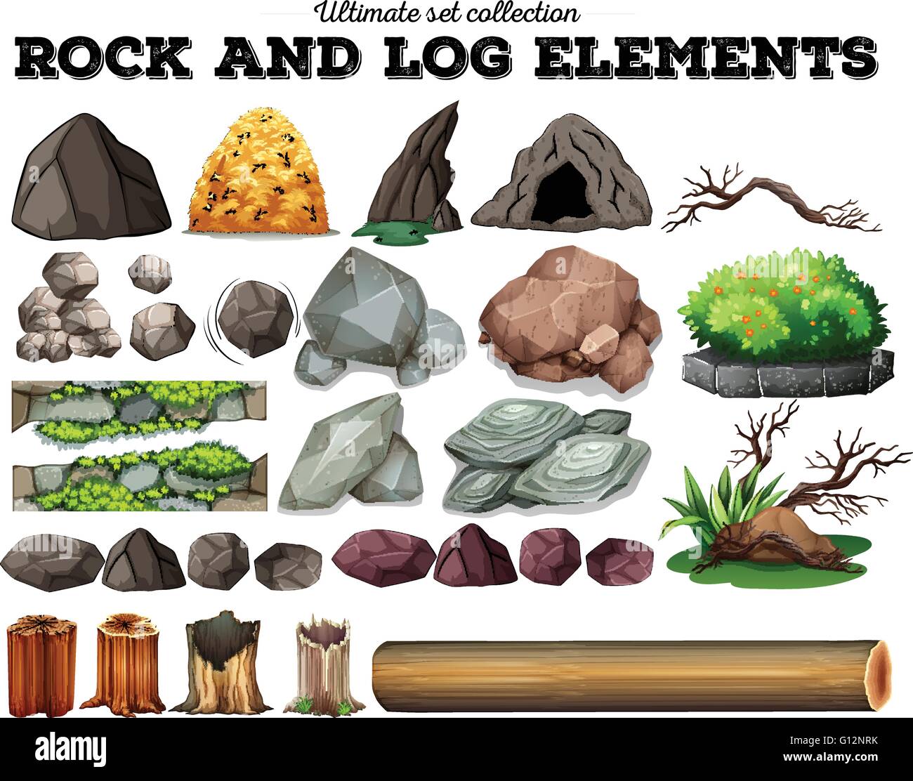 Rock e gli elementi del log illustrazione Illustrazione Vettoriale