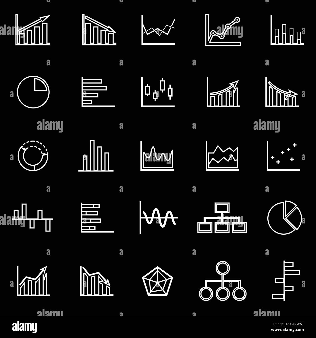 La linea del grafico le icone su sfondo nero, vettore di stock Illustrazione Vettoriale