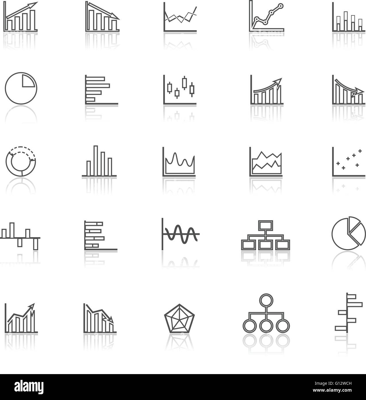 La linea del grafico le icone con il riflettere su sfondo bianco, vettore di stock Illustrazione Vettoriale