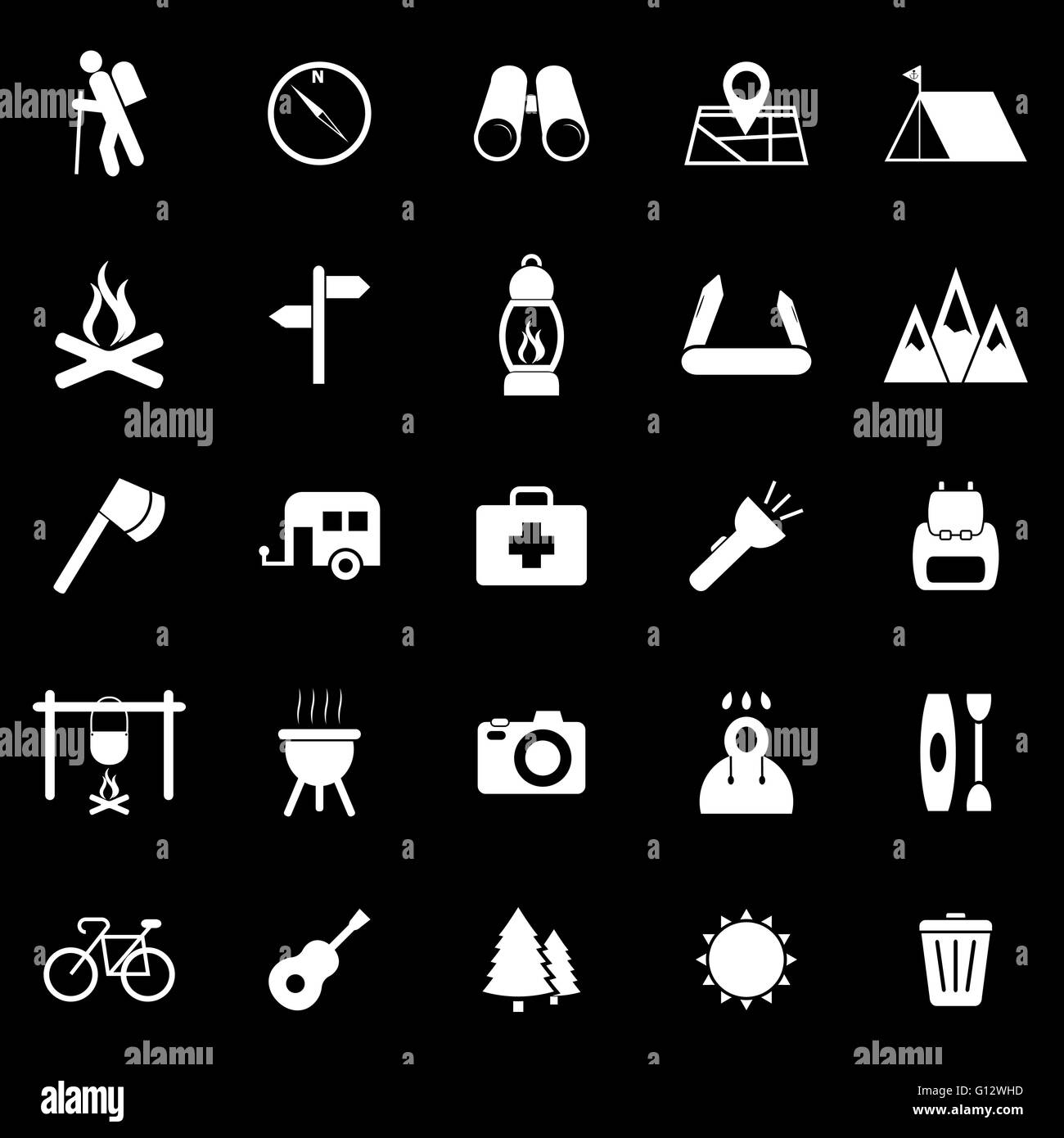 Trekking icone su sfondo nero, vettore di stock Illustrazione Vettoriale