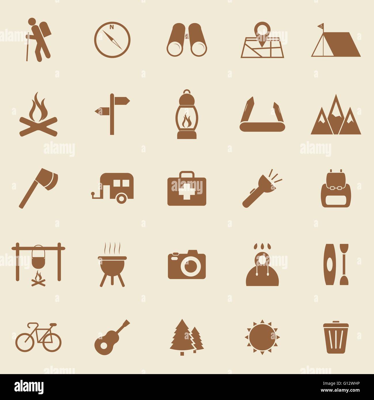 Trekking le icone a colori su sfondo marrone, vettore di stock Illustrazione Vettoriale