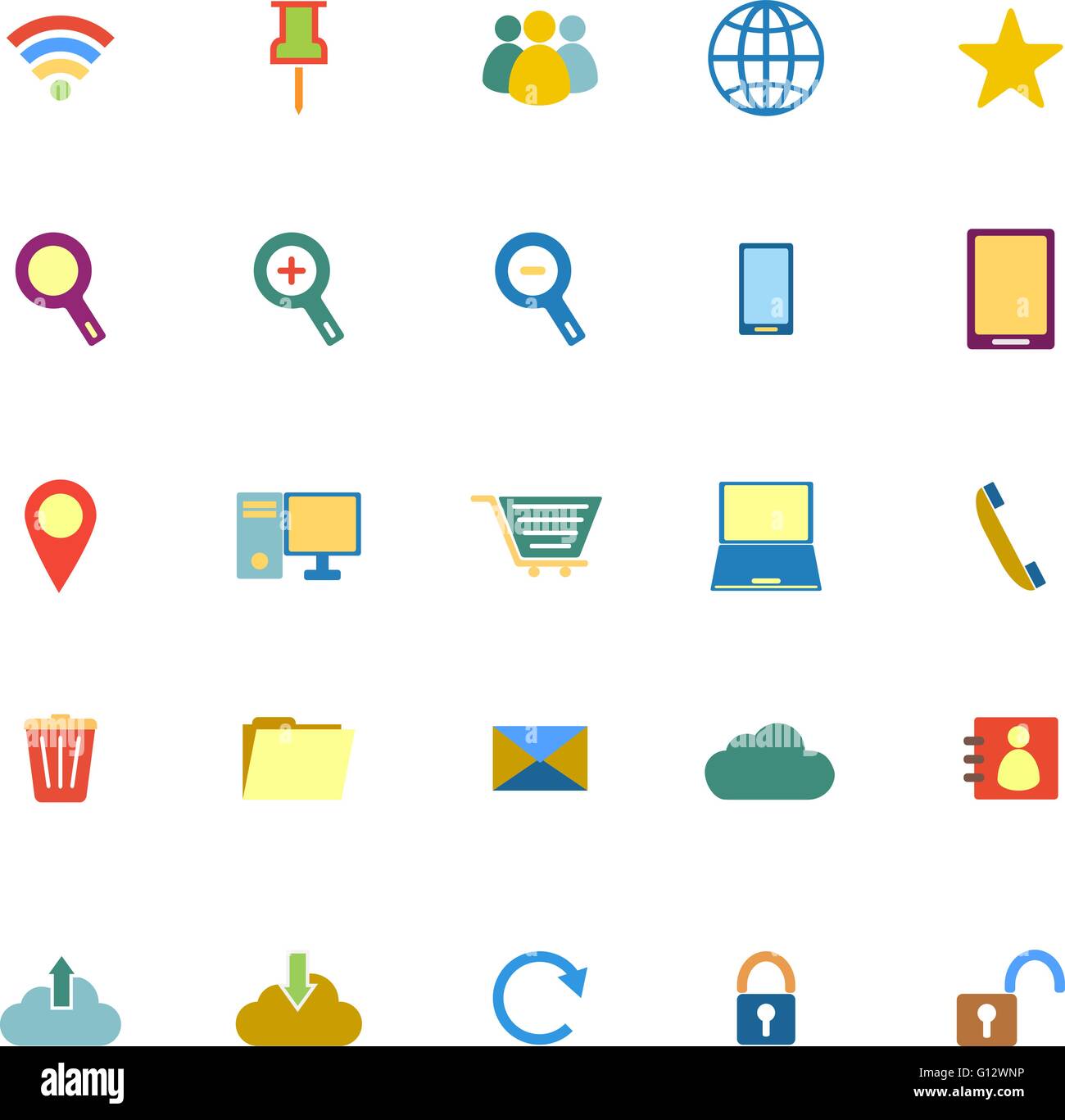 Internet icone a colori su sfondo bianco, vettore di stock Illustrazione Vettoriale
