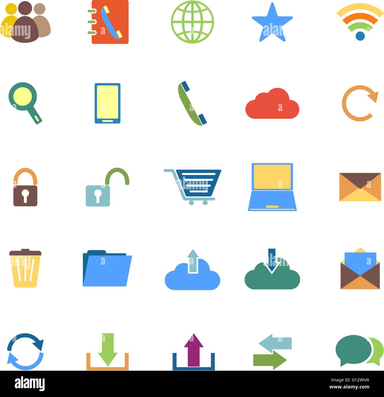 Comunicazione icone a colori su sfondo bianco, vettore di stock Illustrazione Vettoriale