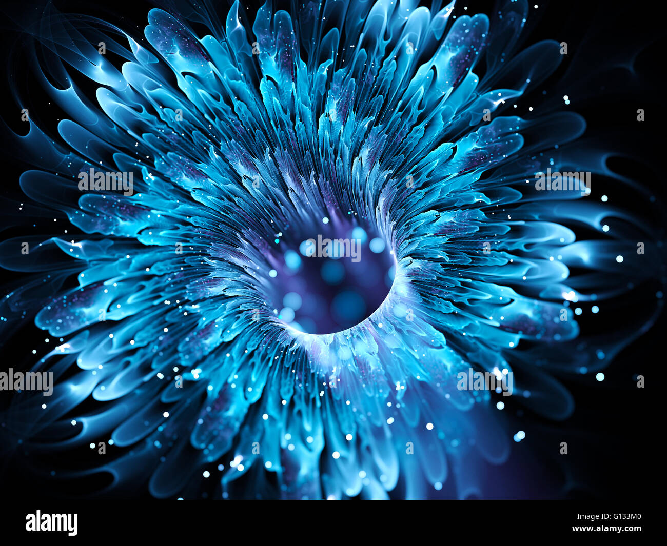 Magica blu wormhole frattale. Comupter generato sfondo astratto Foto Stock