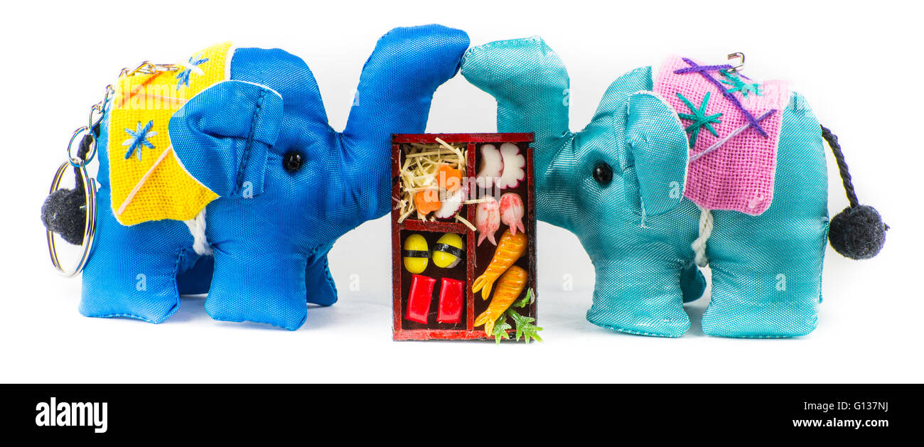 Giovane elefante con sushi Foto Stock