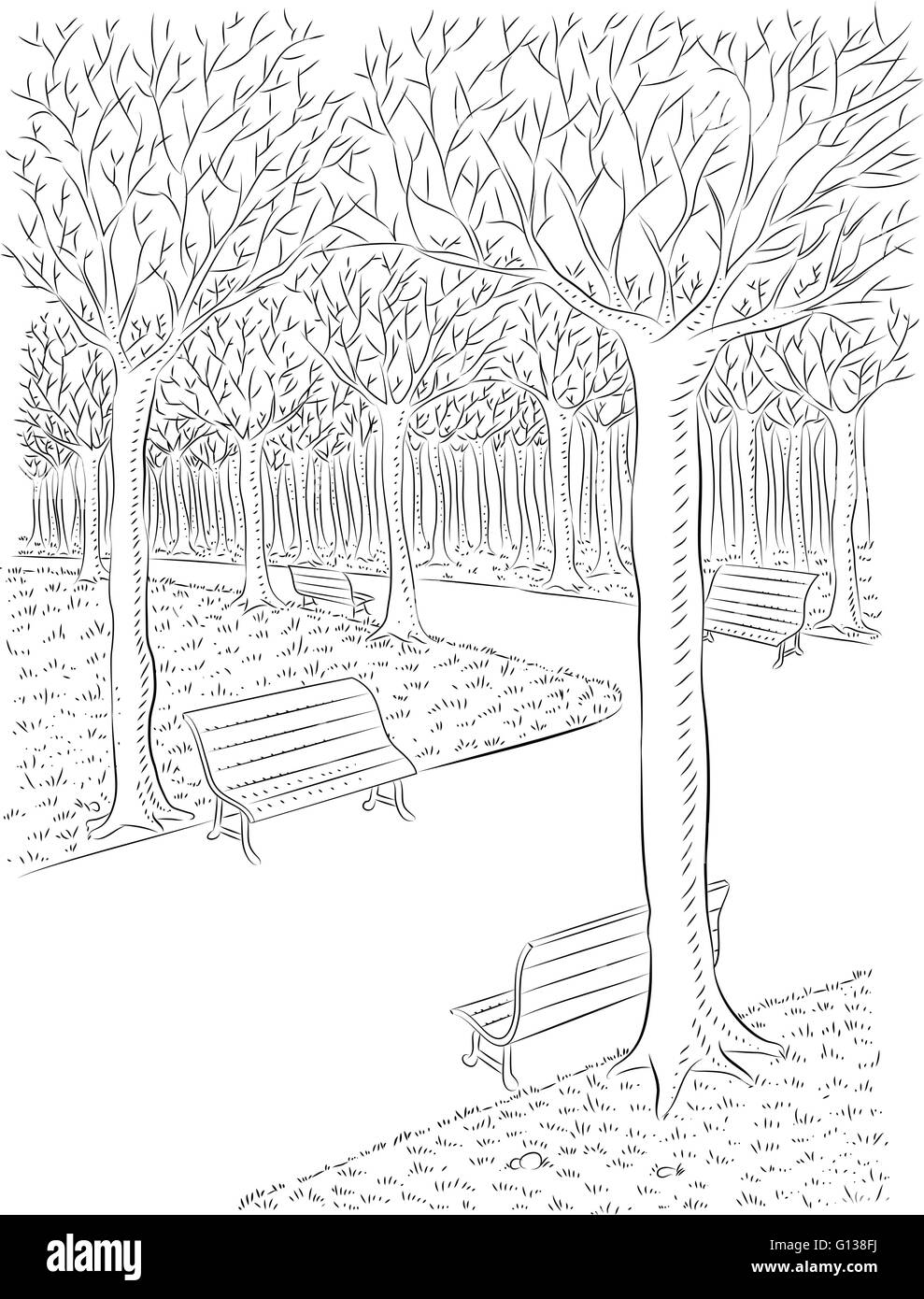 Illustrazione Vettoriale del Parco in autunno in linea modalità d'arte Illustrazione Vettoriale