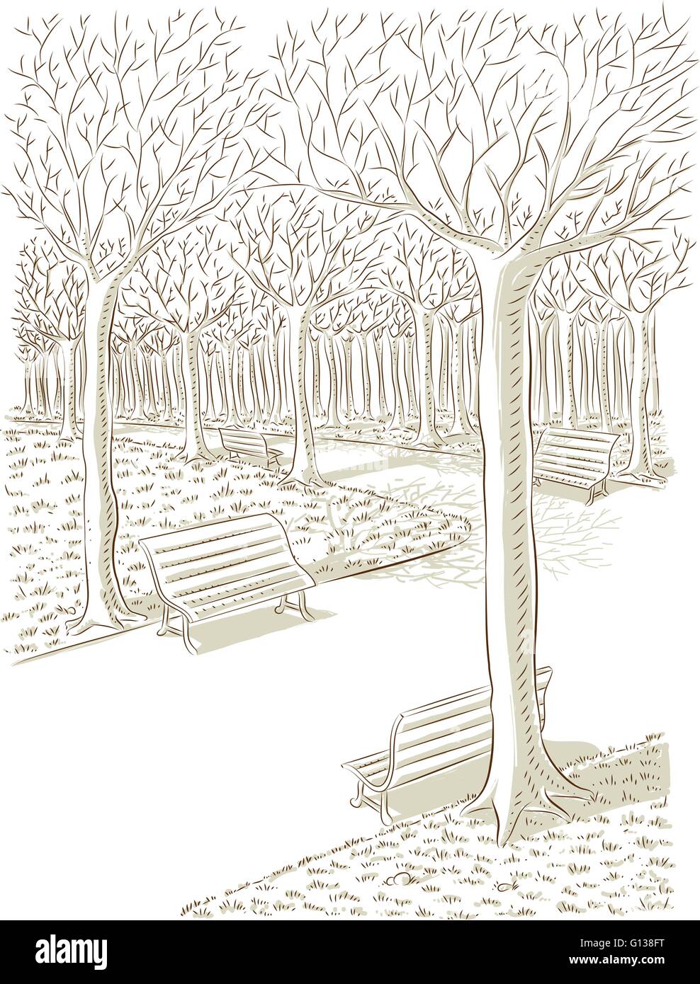 Illustrazione Vettoriale del Parco in autunno in linea modalità d'arte Illustrazione Vettoriale