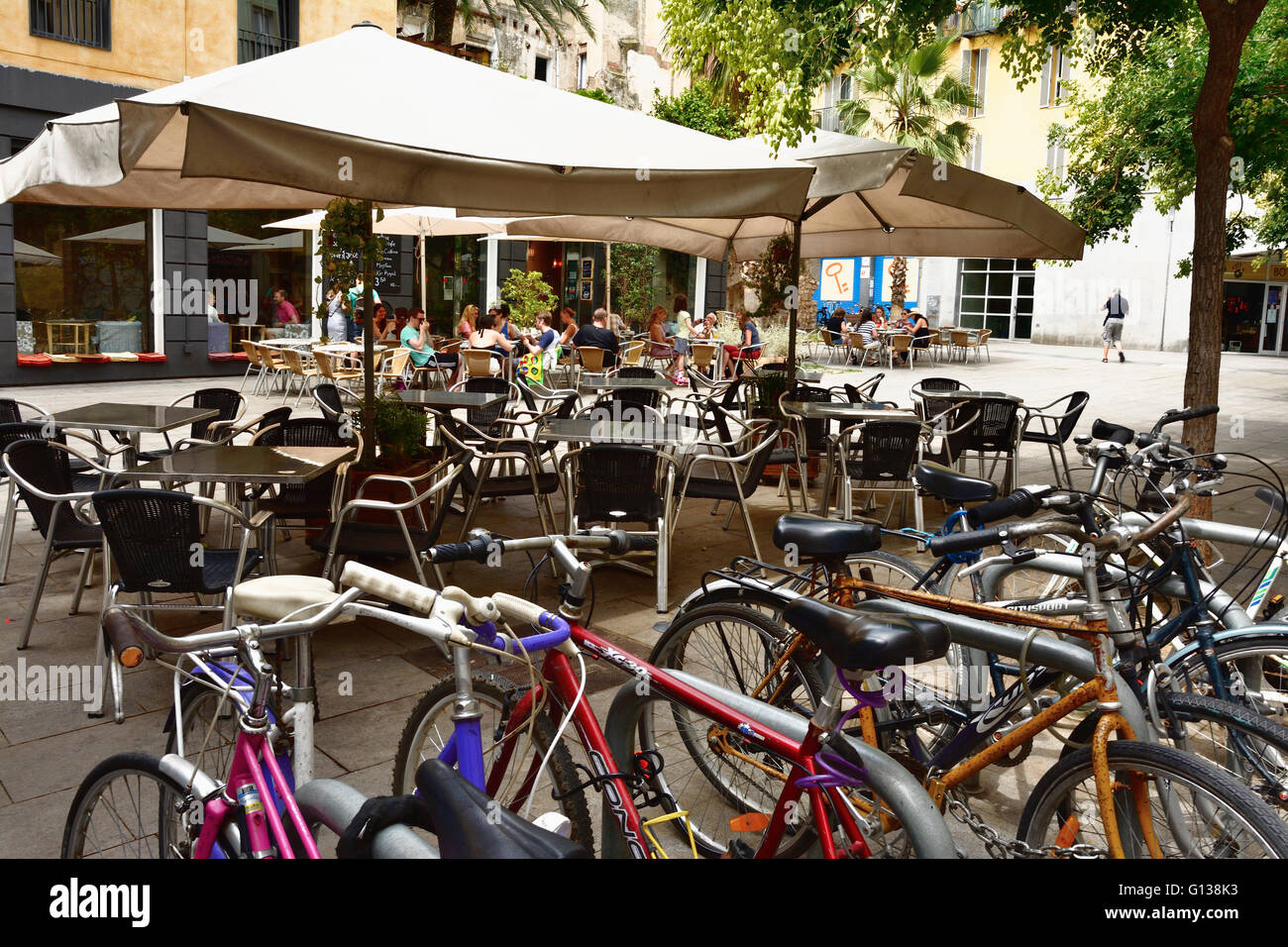 Strada tradizionale quartiere di El Born. Barcellona, in Catalogna, Spagna, Europa Foto Stock