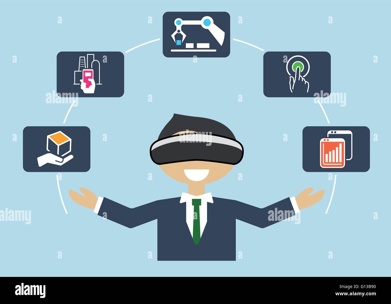 La realtà virtuale di internet industriale di cose (IOT) e advanced business automazione processi Illustrazione Vettoriale