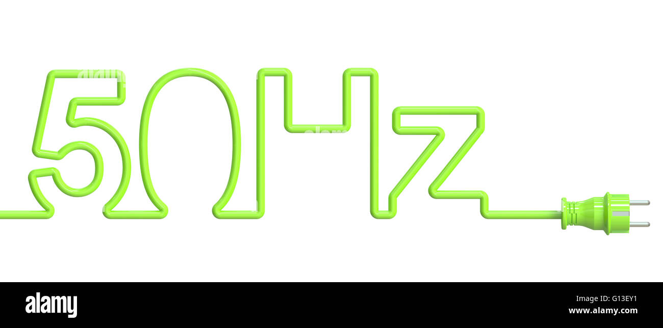 50 Hz concetto dal filo verde e tappo. Il rendering 3D Foto Stock