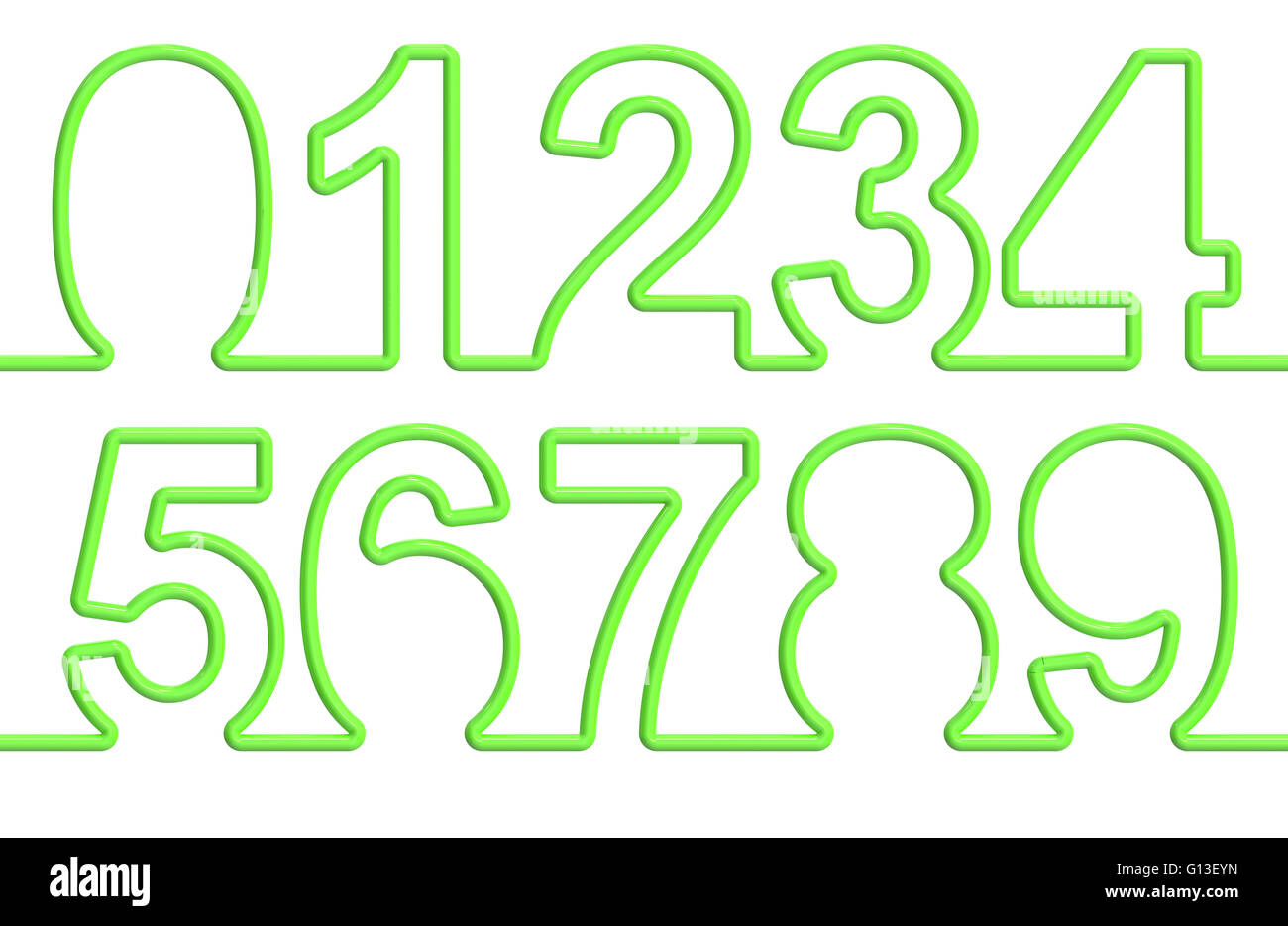 Serie di numeri da single-line font. 3D rendering isolati su sfondo bianco Foto Stock