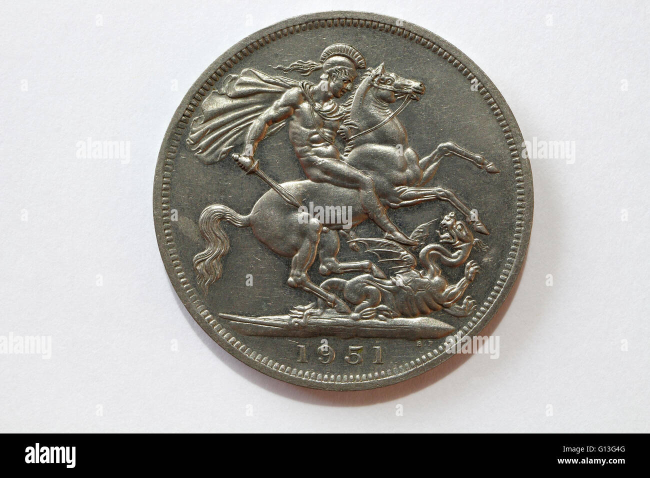 British 1951 Crown Coin, George e il drago Foto Stock