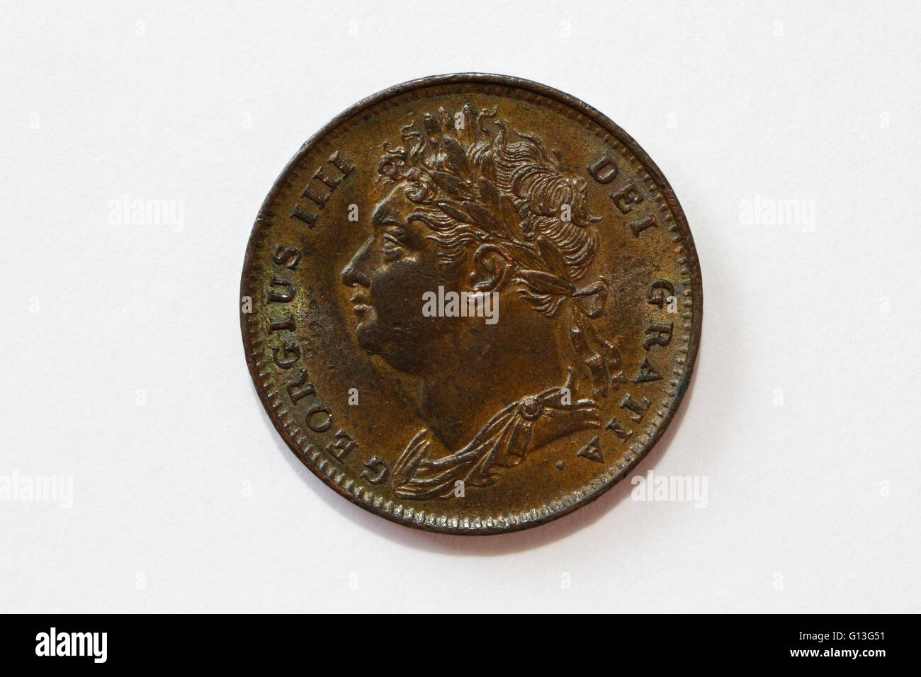 1822 Bronzo Farthing Coin denaro Re Giorgio IV busto Foto Stock