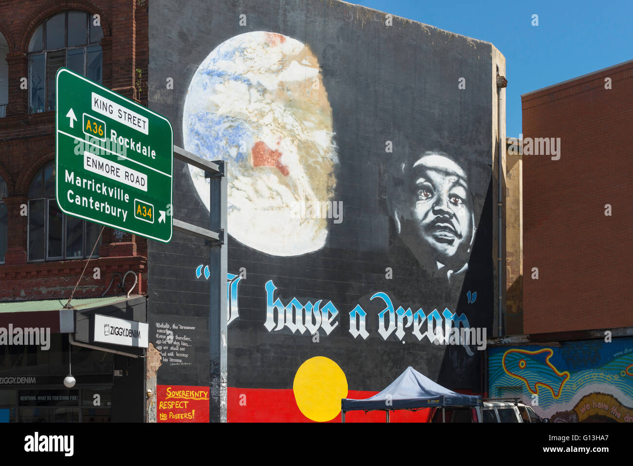 Martin Luther King " Ho avuto un sogno " carta murale, King Street, Newtown, Sydney, Nuovo Galles del Sud, Australia Foto Stock