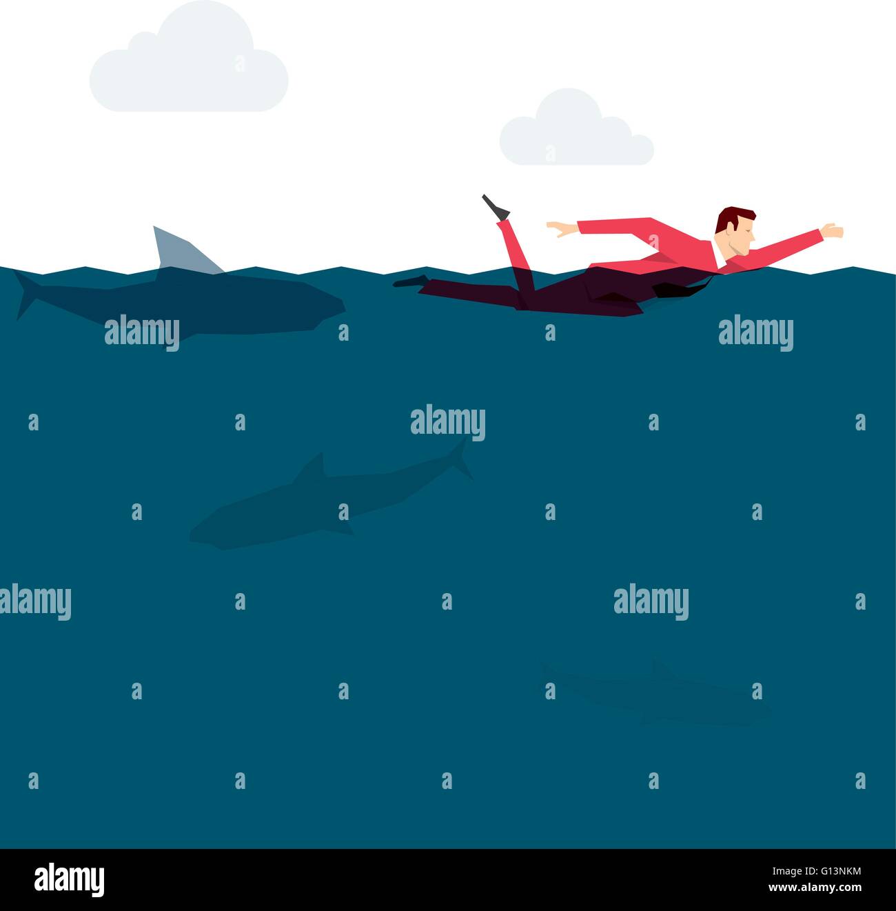 Tuta Rossa imprenditore nell'oceano. Concetto di vettore illustrazione. Illustrazione Vettoriale