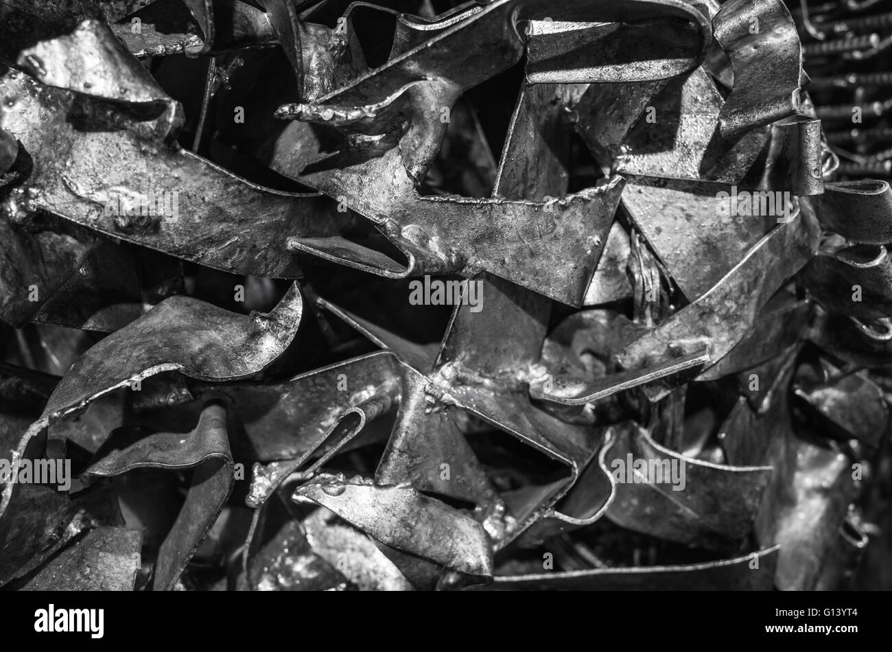 Grungy nero strutture metalliche, caotico modello industriale. Foto di sfondo texture Foto Stock